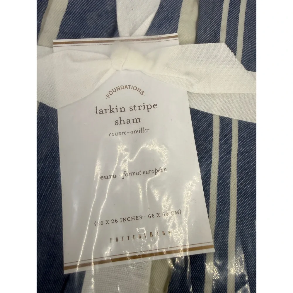 Pottery Barn Foundations Larkin Stripe Euro Sham Blue White Set of 4 26x26 NEW